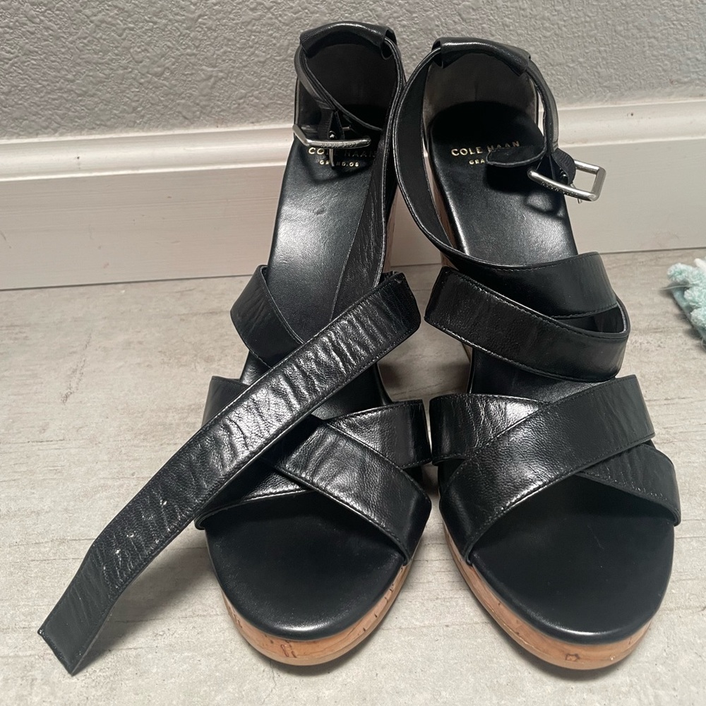 Cole Haan Grand black Sandal Wedges size 6